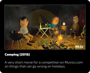Camping (2016)  A very short movie for a competition on Muvizu.com on things that can go wrong on holidays. 00.25