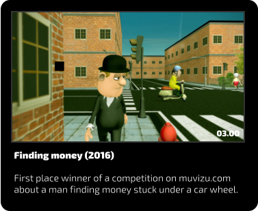 Finding money (2016)  First place winner of a competition on muvizu.com about a man finding money stuck under a car wheel. 03.00